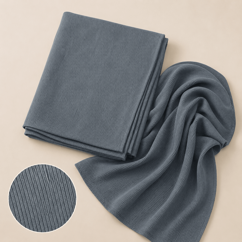 RY230 Slate Blue Grey Cotton Ribbed Jersey Hijab Scarf – Soft Stretch Breathable Headscarf - Raya