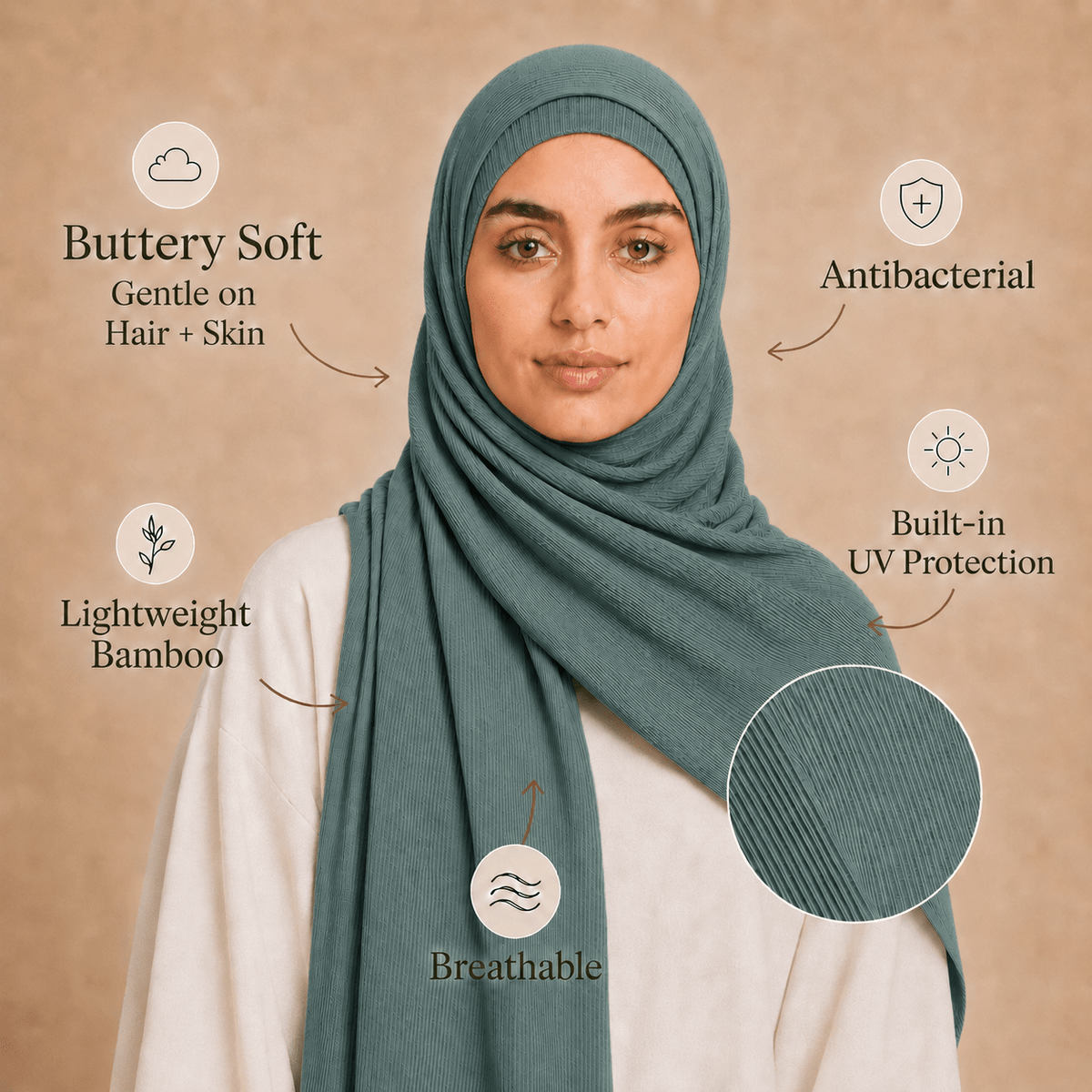 RY231 Deep Sage Green Cotton Ribbed Jersey Hijab Scarf – Soft Stretch Breathable Headscarf - Raya