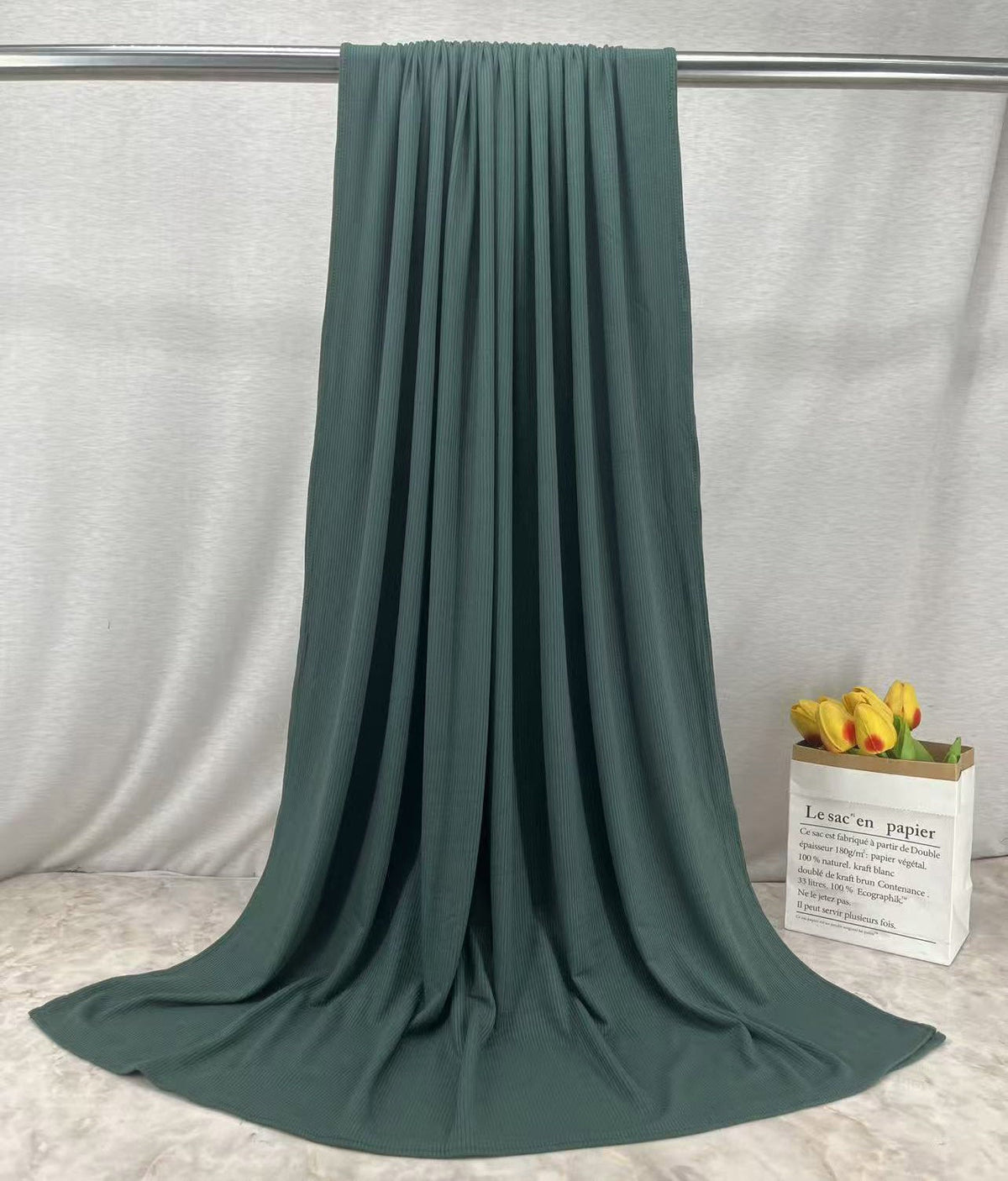 RY231 Deep Sage Green Cotton Ribbed Jersey Hijab Scarf – Soft Stretch Breathable Headscarf - Raya