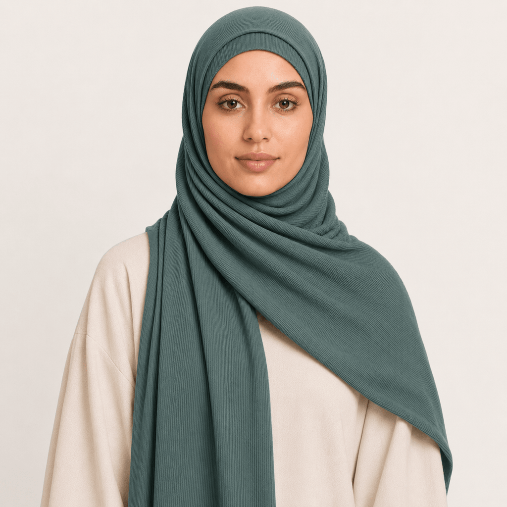 RY231 Deep Sage Green Cotton Ribbed Jersey Hijab Scarf – Soft Stretch Breathable Headscarf - Raya