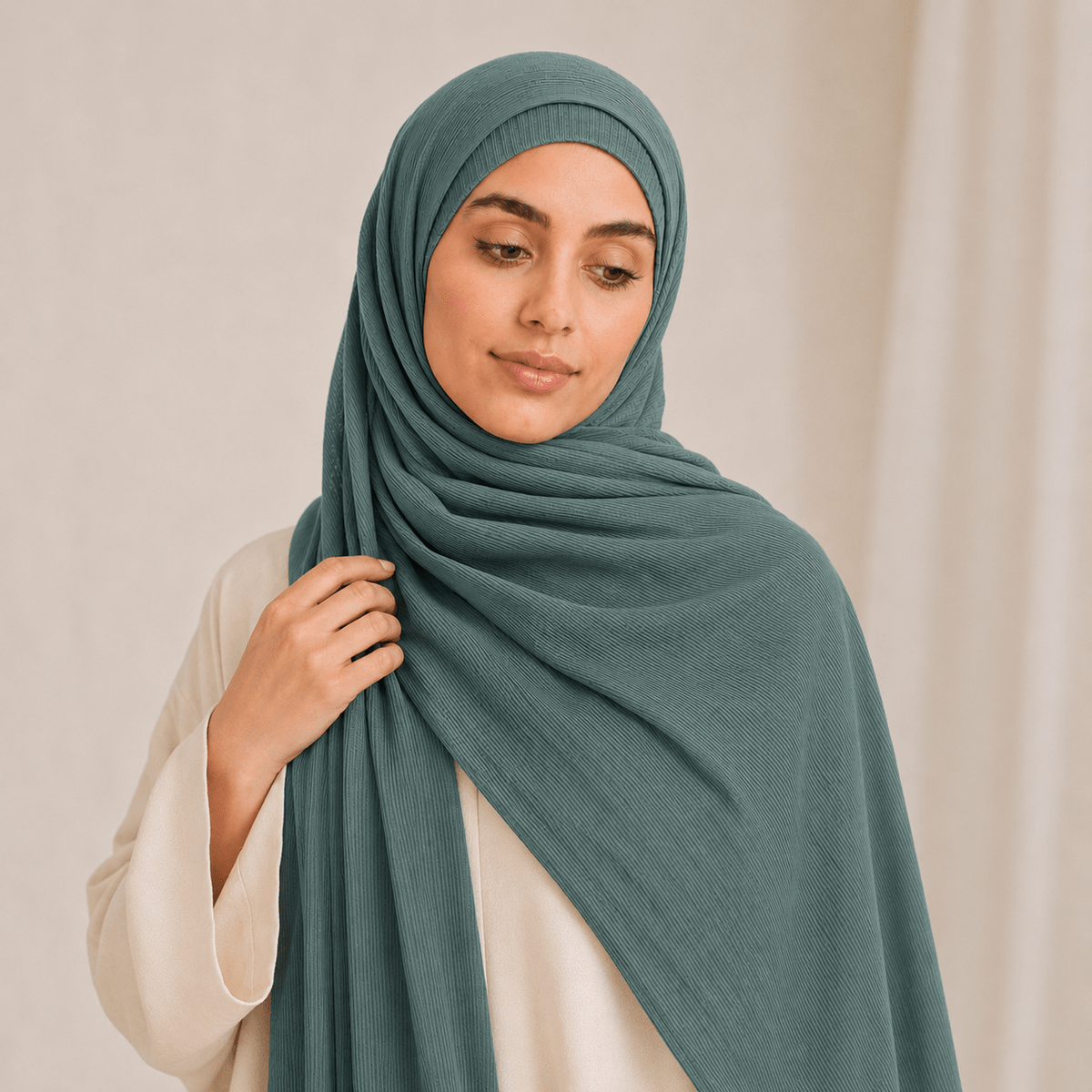 RY231 Deep Sage Green Cotton Ribbed Jersey Hijab Scarf – Soft Stretch Breathable Headscarf - Raya