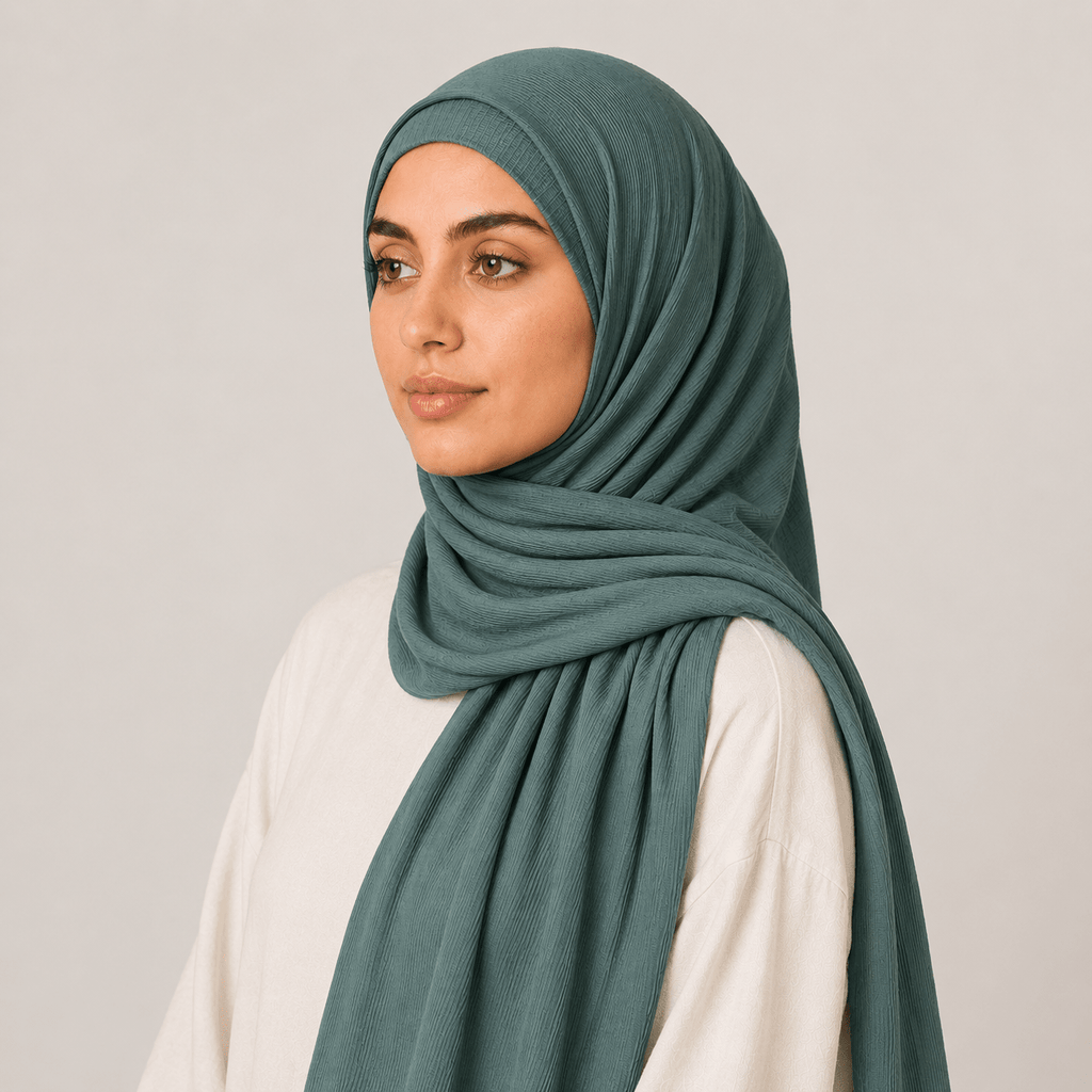 RY231 Deep Sage Green Cotton Ribbed Jersey Hijab Scarf – Soft Stretch Breathable Headscarf - Raya