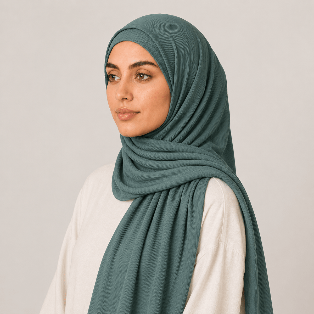 RY231 Deep Sage Green Cotton Ribbed Jersey Hijab Scarf – Soft Stretch Breathable Headscarf - Raya