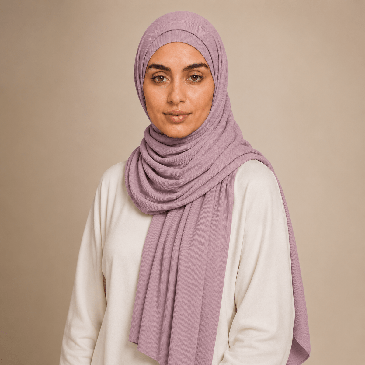 RY232 Dusty Rose Cotton Ribbed Jersey Hijab Scarf – Soft Stretch Breathable Headscarf - Raya