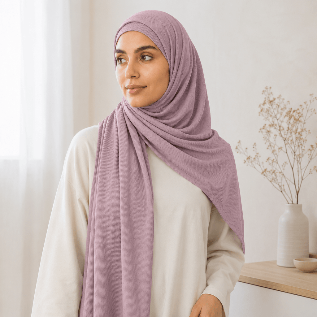 RY232 Dusty Rose Cotton Ribbed Jersey Hijab Scarf – Soft Stretch Breathable Headscarf - Raya