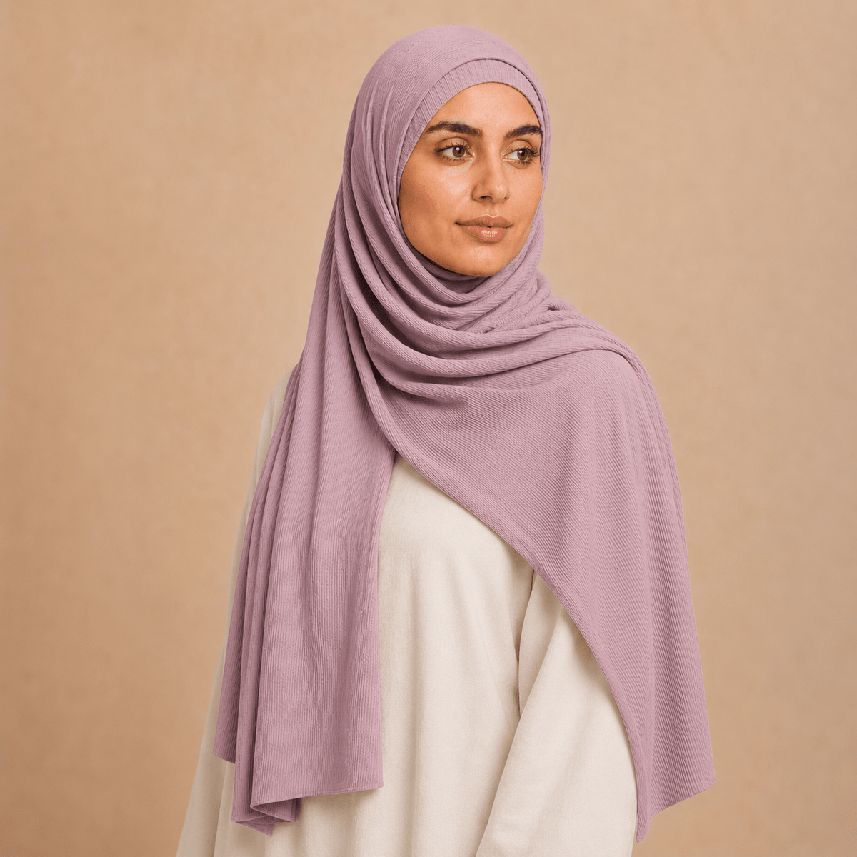 RY232 Dusty Rose Cotton Ribbed Jersey Hijab Scarf – Soft Stretch Breathable Headscarf - Raya