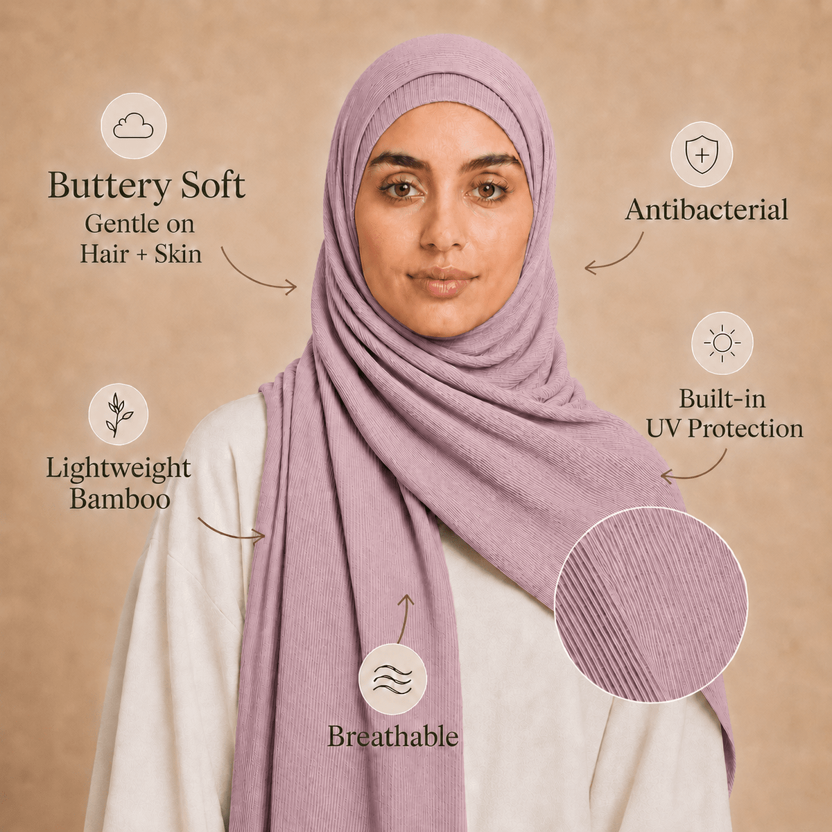 RY232 Dusty Rose Cotton Ribbed Jersey Hijab Scarf – Soft Stretch Breathable Headscarf - Raya