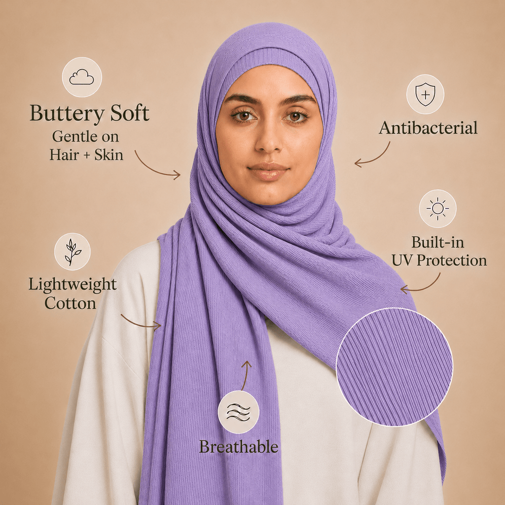 RY233 Lavender Purple Cotton Ribbed Jersey Hijab Scarf – Soft Stretch Breathable Headscarf - Raya