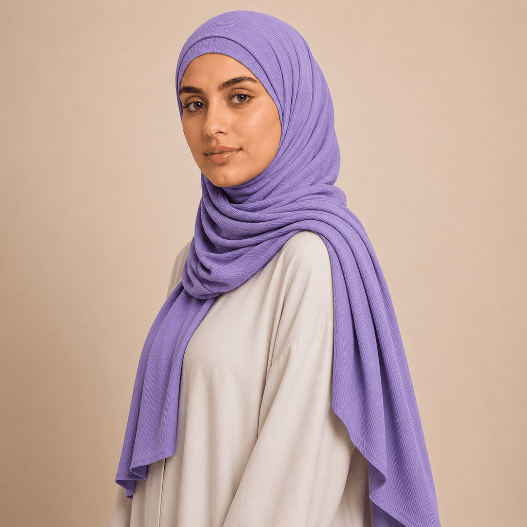 RY233 Lavender Purple Cotton Ribbed Jersey Hijab Scarf – Soft Stretch Breathable Headscarf - Raya