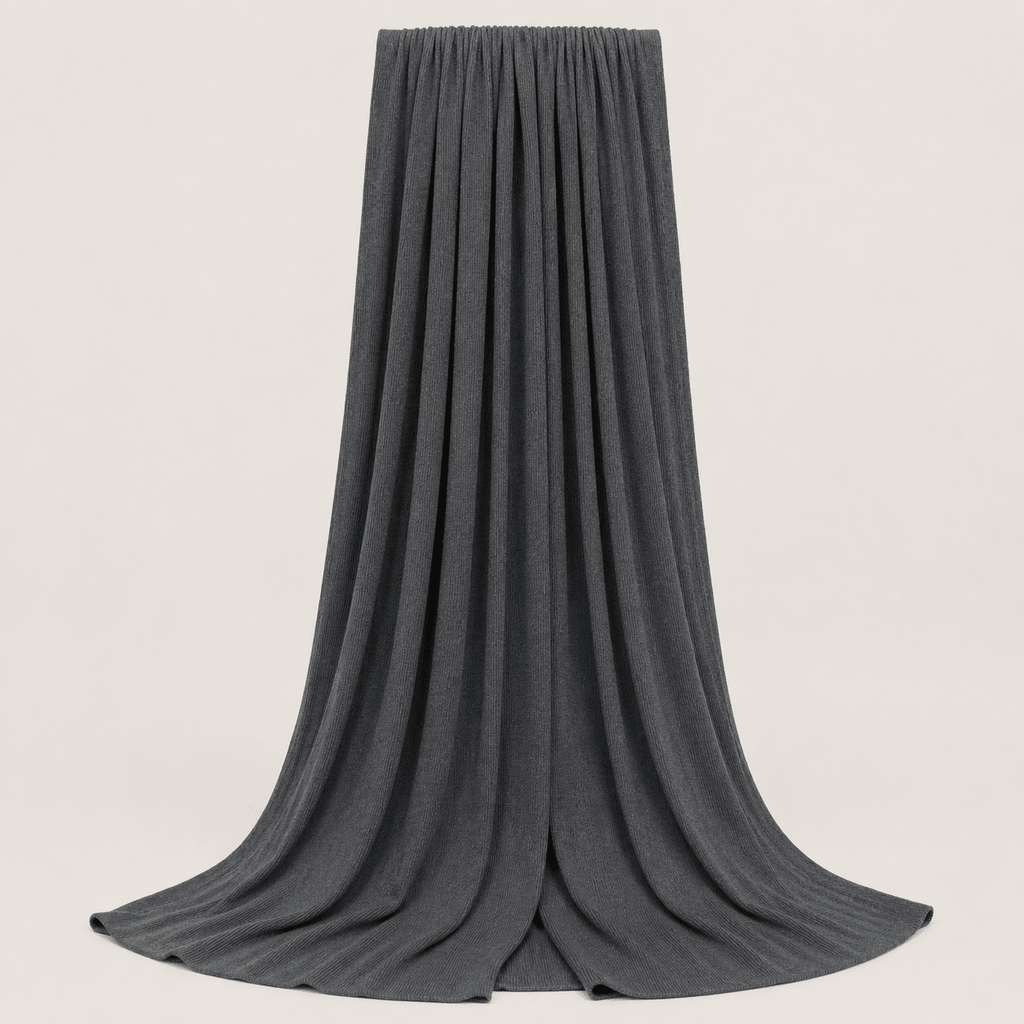 RY234 Charcoal Grey Cotton Ribbed Jersey Hijab Scarf – Soft Stretch Breathable Headscarf - Raya
