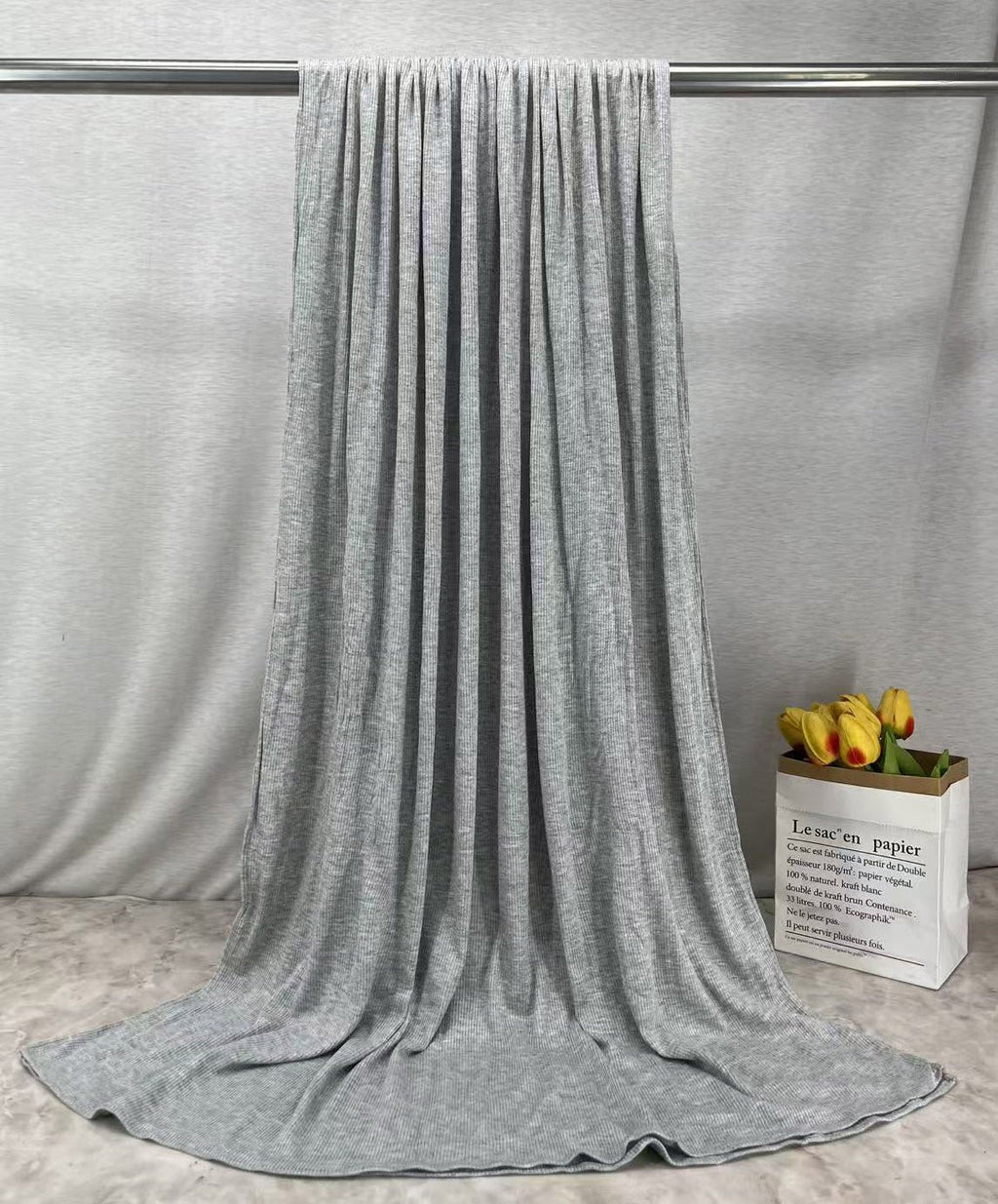 RY235 Light Heather Grey Cotton Ribbed Jersey Hijab Scarf – Soft Stretch Breathable Headscarf - Raya
