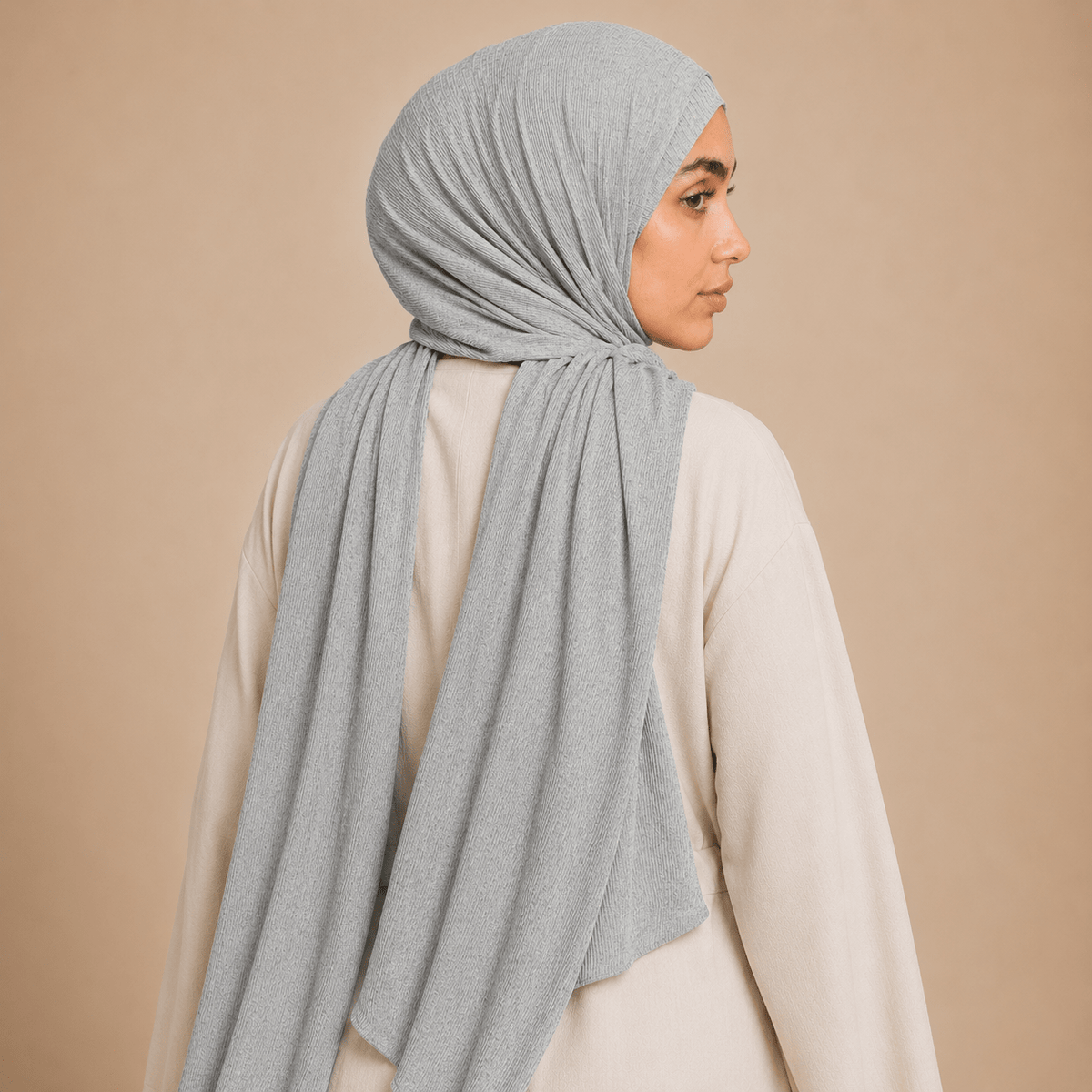 RY235 Light Heather Grey Cotton Ribbed Jersey Hijab Scarf – Soft Stretch Breathable Headscarf - Raya