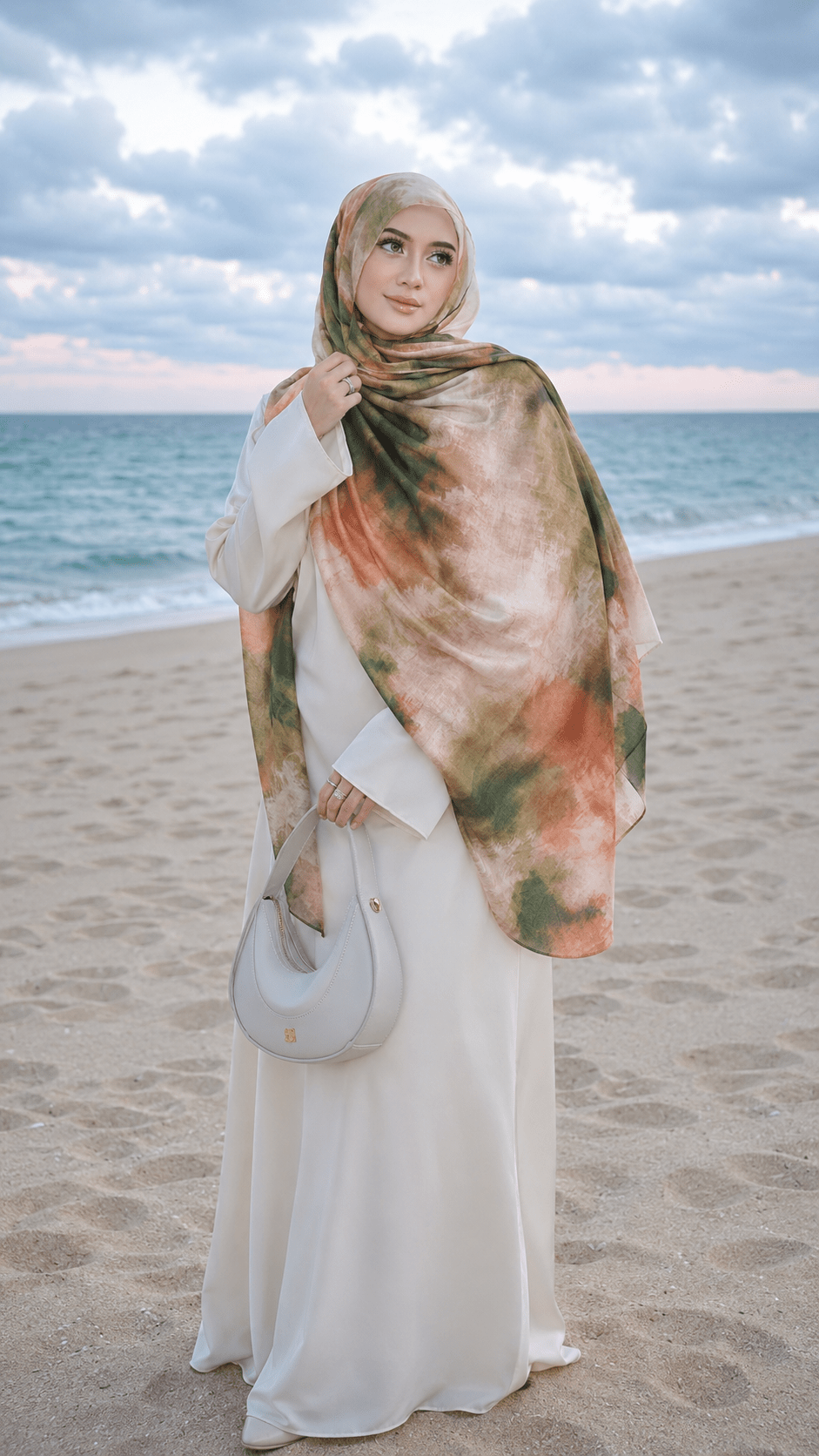 RY237 Earthy Olive Liquid Cotton Hijab Scarf – Lightweight Stretch Drape Headscarf - Raya
