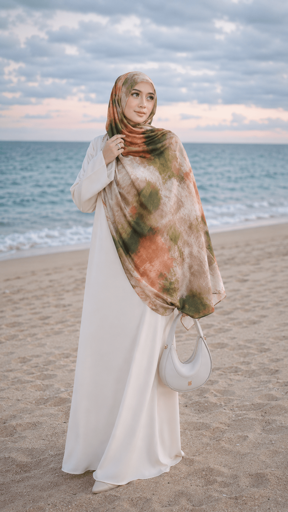 RY237 Earthy Olive Liquid Cotton Hijab Scarf – Lightweight Stretch Drape Headscarf - Raya