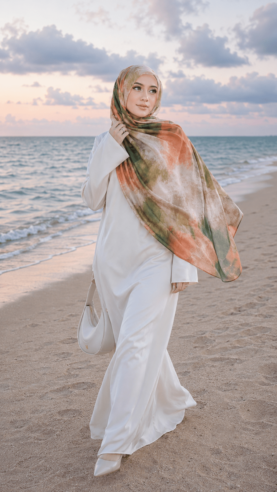 RY237 Earthy Olive Liquid Cotton Hijab Scarf – Lightweight Stretch Drape Headscarf - Raya