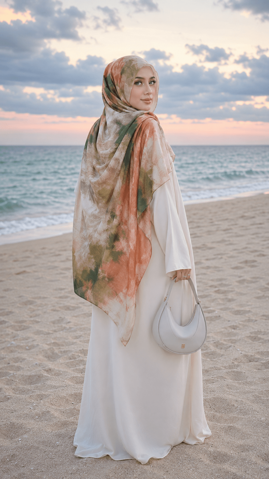 RY237 Earthy Olive Liquid Cotton Hijab Scarf – Lightweight Stretch Drape Headscarf - Raya