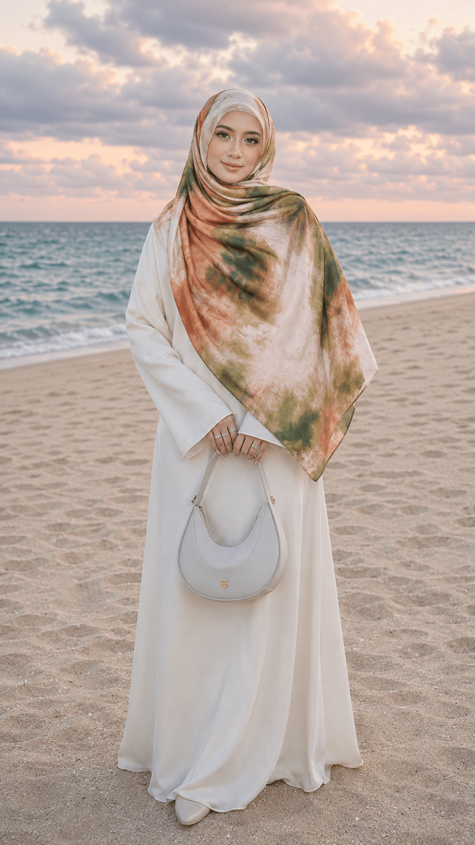 RY237 Earthy Olive Liquid Cotton Hijab Scarf – Lightweight Stretch Drape Headscarf - Raya