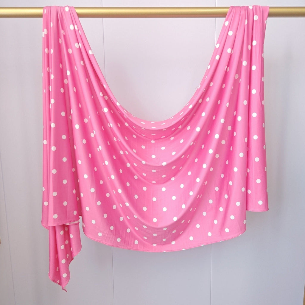 RY239 Hot Pink Polka Dot Cotton Jersey Hijab Scarf – Soft Stretch Breathable Headscarf - Raya