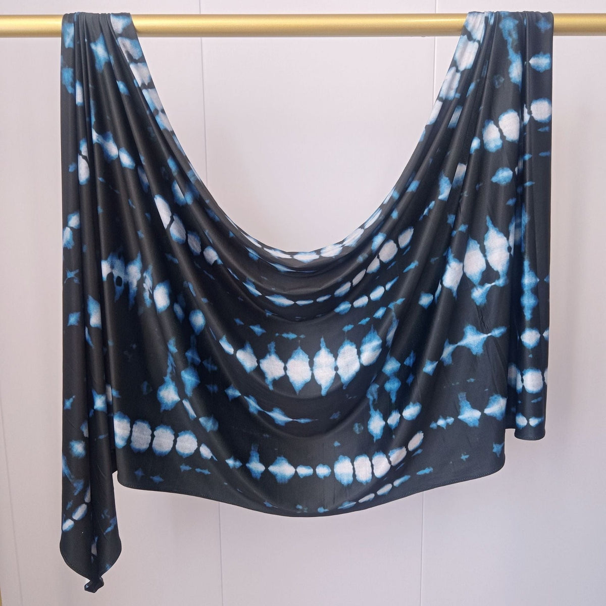 RY240 Black Blue Tie-Dye Liquid Jersey Hijab Scarf – Lightweight Stretch Drape Headscarf - Raya