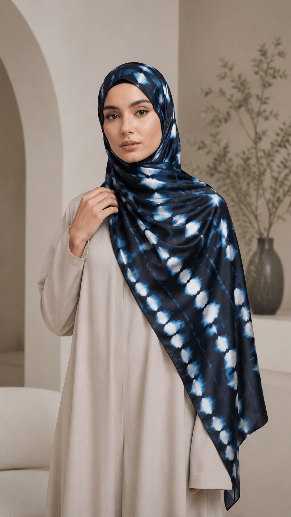 RY240 Black Blue Tie-Dye Liquid Jersey Hijab Scarf – Lightweight Stretch Drape Headscarf - Raya