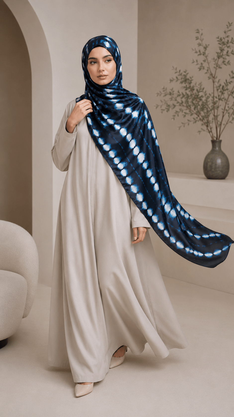 RY240 Black Blue Tie-Dye Liquid Jersey Hijab Scarf – Lightweight Stretch Drape Headscarf - Raya