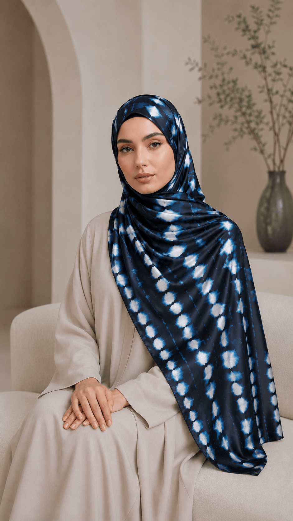 RY240 Black Blue Tie-Dye Liquid Jersey Hijab Scarf – Lightweight Stretch Drape Headscarf - Raya