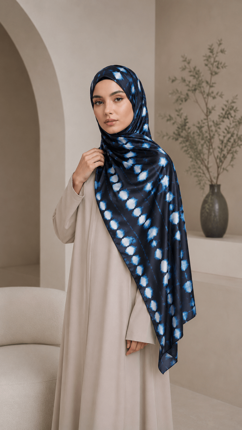 RY240 Black Blue Tie-Dye Liquid Jersey Hijab Scarf – Lightweight Stretch Drape Headscarf - Raya