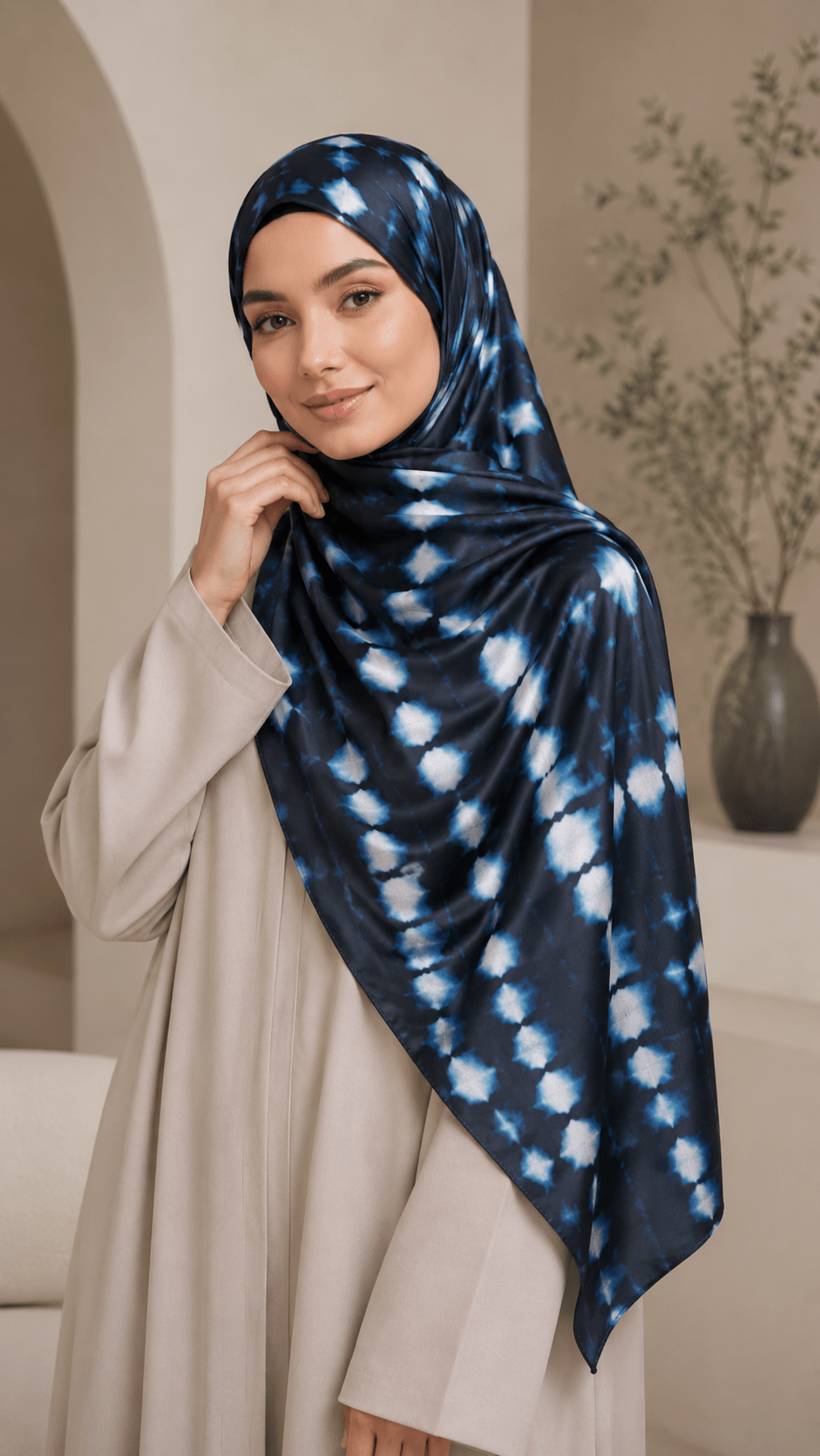 RY240 Black Blue Tie-Dye Liquid Jersey Hijab Scarf – Lightweight Stretch Drape Headscarf - Raya