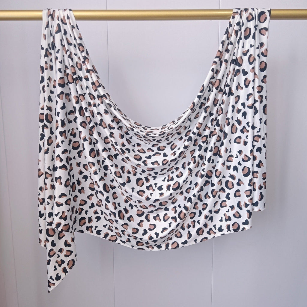 RY241 Ivory Leopard Print Liquid Jersey Hijab Scarf – Lightweight Stretch Drape Headscarf - Raya