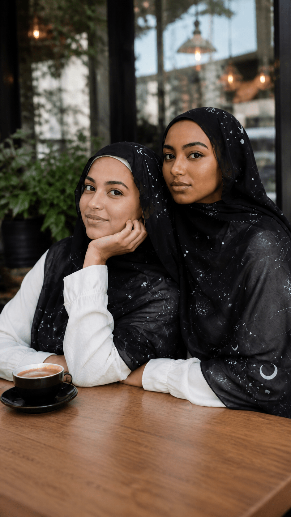 RY30 Black Celestial Star & Moon Hijab Shawl – Galaxy Print Women's Head Scarf (80×180cm) - Raya