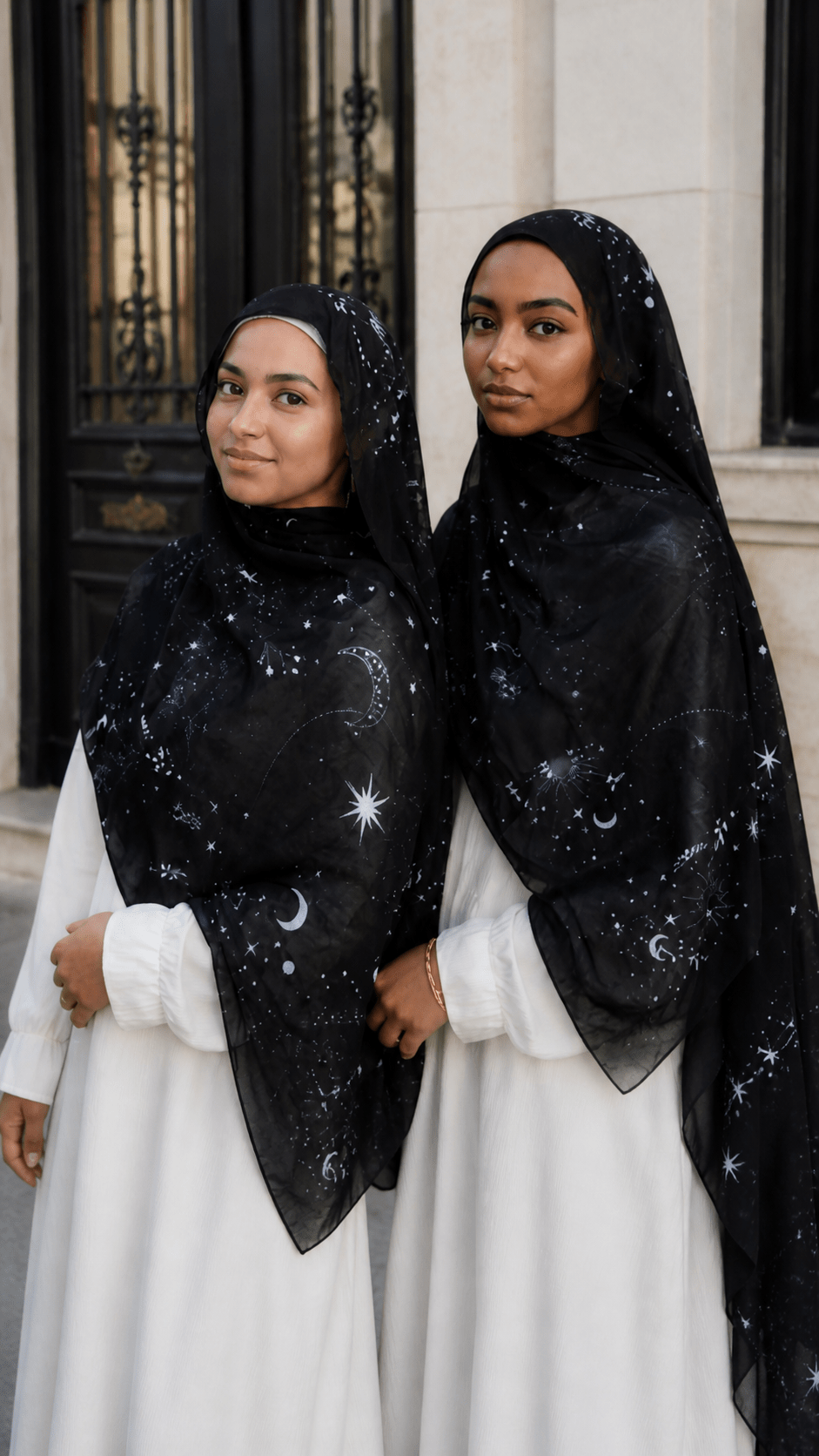 RY30 Black Celestial Star & Moon Hijab Shawl – Galaxy Print Women's Head Scarf (80×180cm) - Raya
