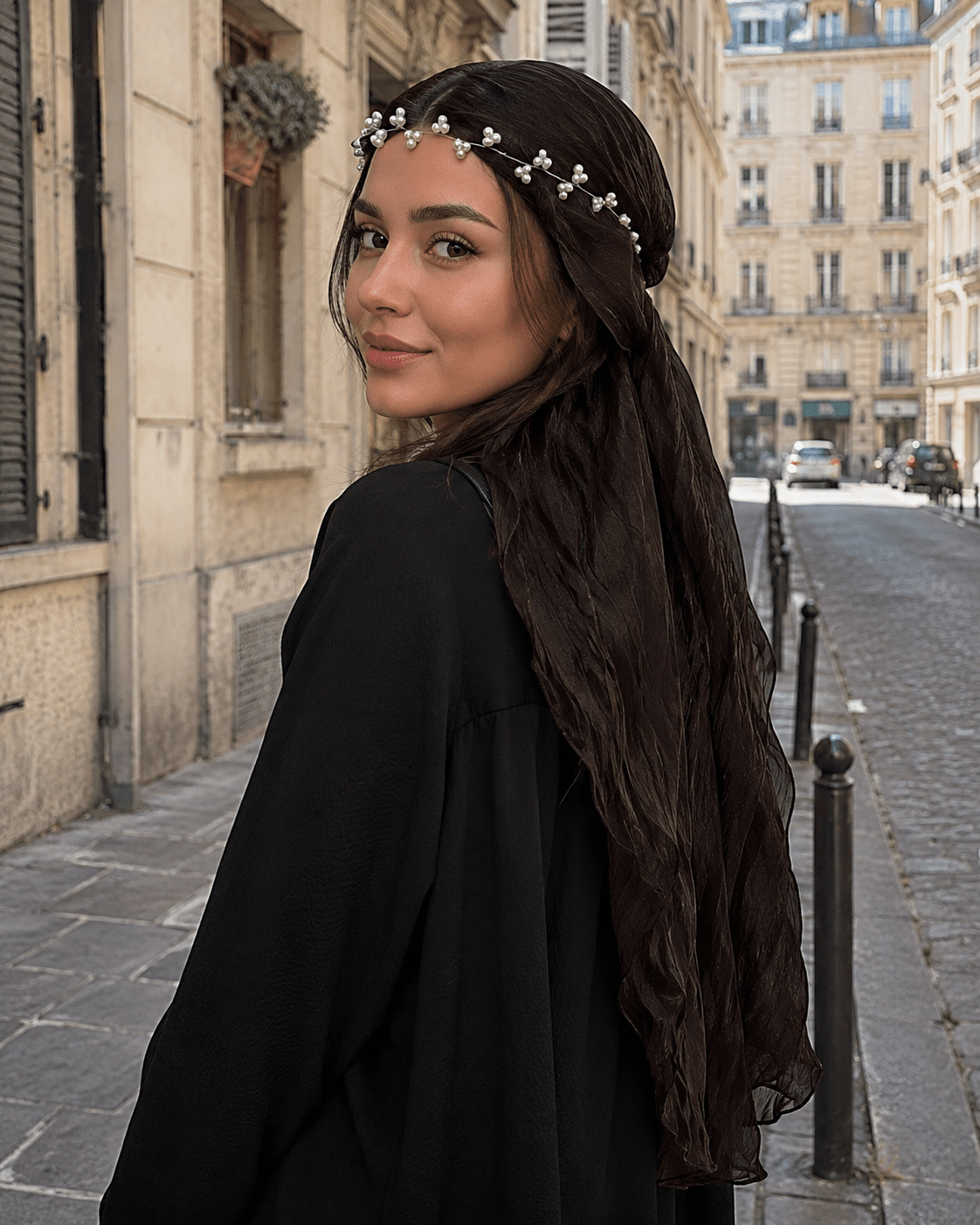 RY303 Dark Coffee Crinkled Tulle Hijab Scarf – Glossy Stretch Breathable Headscarf - Raya