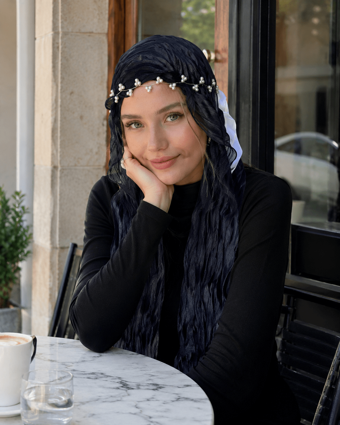 RY306 Midnight Blue Crinkled Tulle Hijab Scarf – Glossy Stretch Breathable Headscarf - Raya