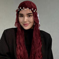 RY311 Deep Burgundy Crinkled Tulle Hijab Scarf – Glossy Stretch Breathable Headscarf - Raya