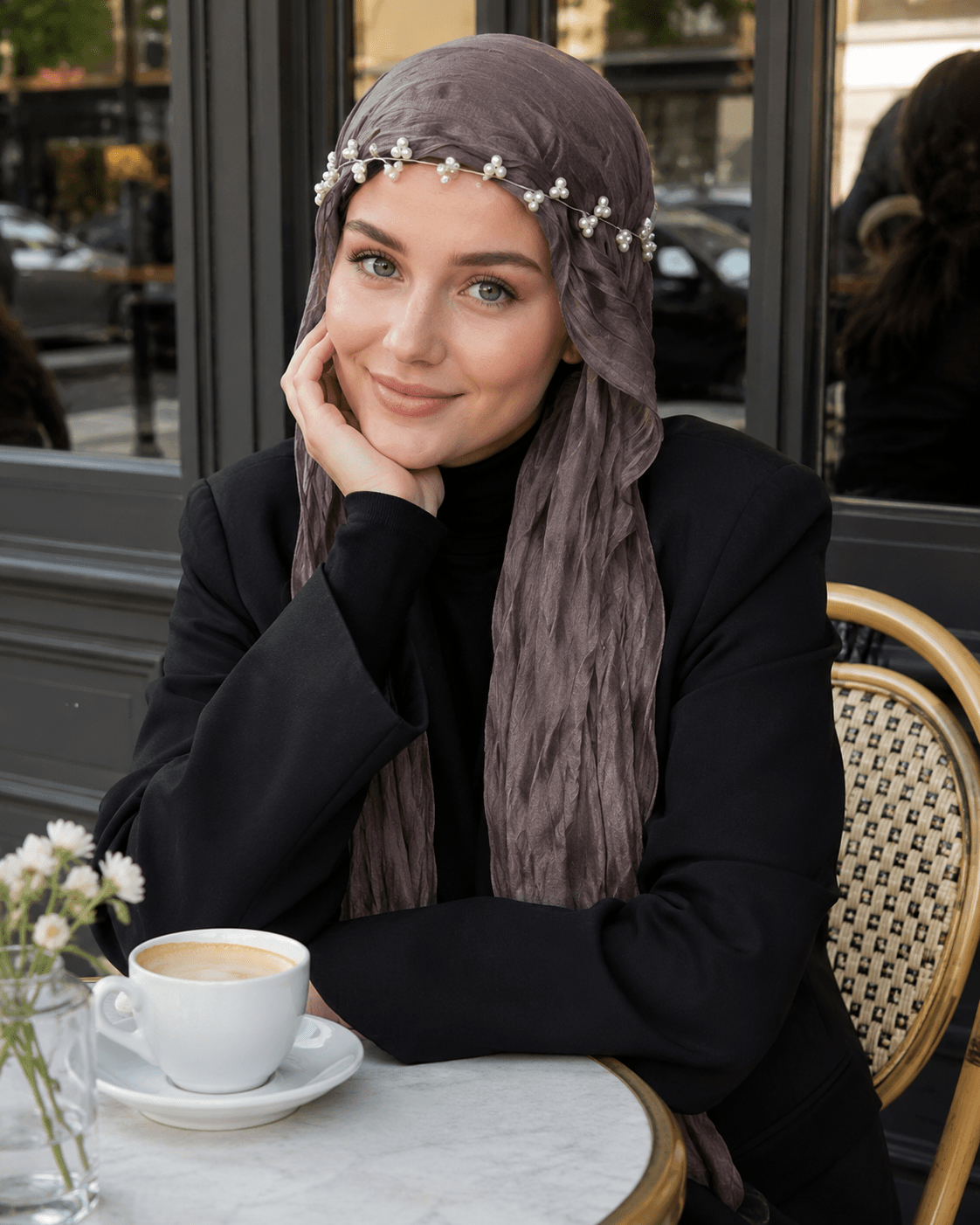 RY314 Nude Pink Crinkled Tulle Hijab Scarf – Glossy Stretch Breathable Headscarf - Raya
