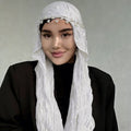 RY316 Cream White Crinkled Tulle Hijab Scarf – Glossy Stretch Breathable Headscarf - Raya