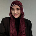 RY317 Deep Jujube Red Crinkled Tulle Hijab Scarf – Glossy Stretch Breathable Headscarf - Raya