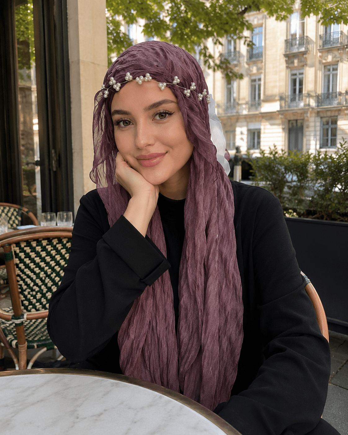 RY318 Mauve Purple Crinkled Tulle Hijab Scarf – Glossy Stretch Breathable Headscarf - Raya