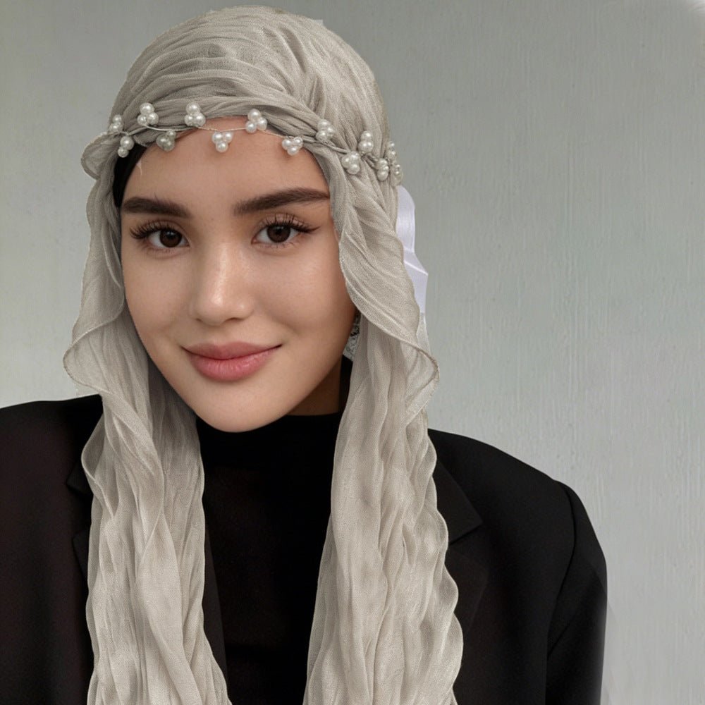 RY319 Milk Gray Crinkled Tulle Hijab Scarf – Glossy Stretch Breathable Headscarf - Raya
