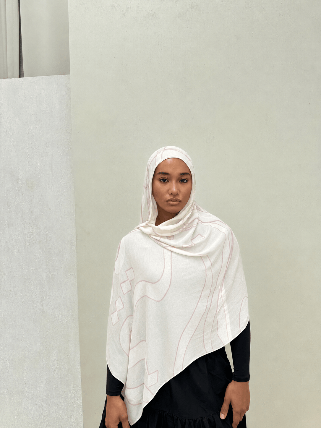 RY405 Blush Line Art Mercerized Cotton Hijab – Bohemian Lightweight Scarf - Raya
