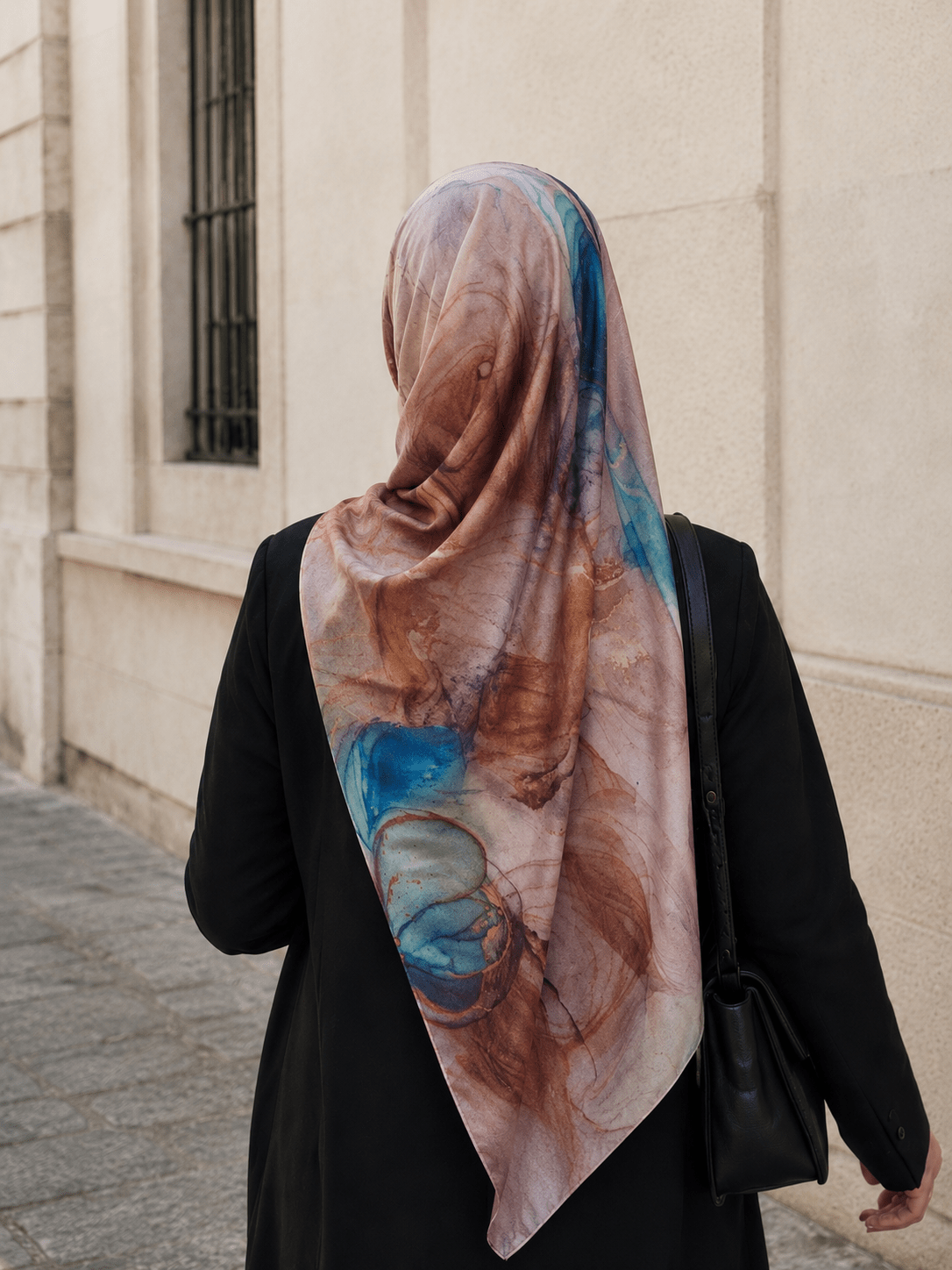 RY409 Bohemian Watercolor Marble Jersey Hijab – Mercerized Cotton Scarf - Raya