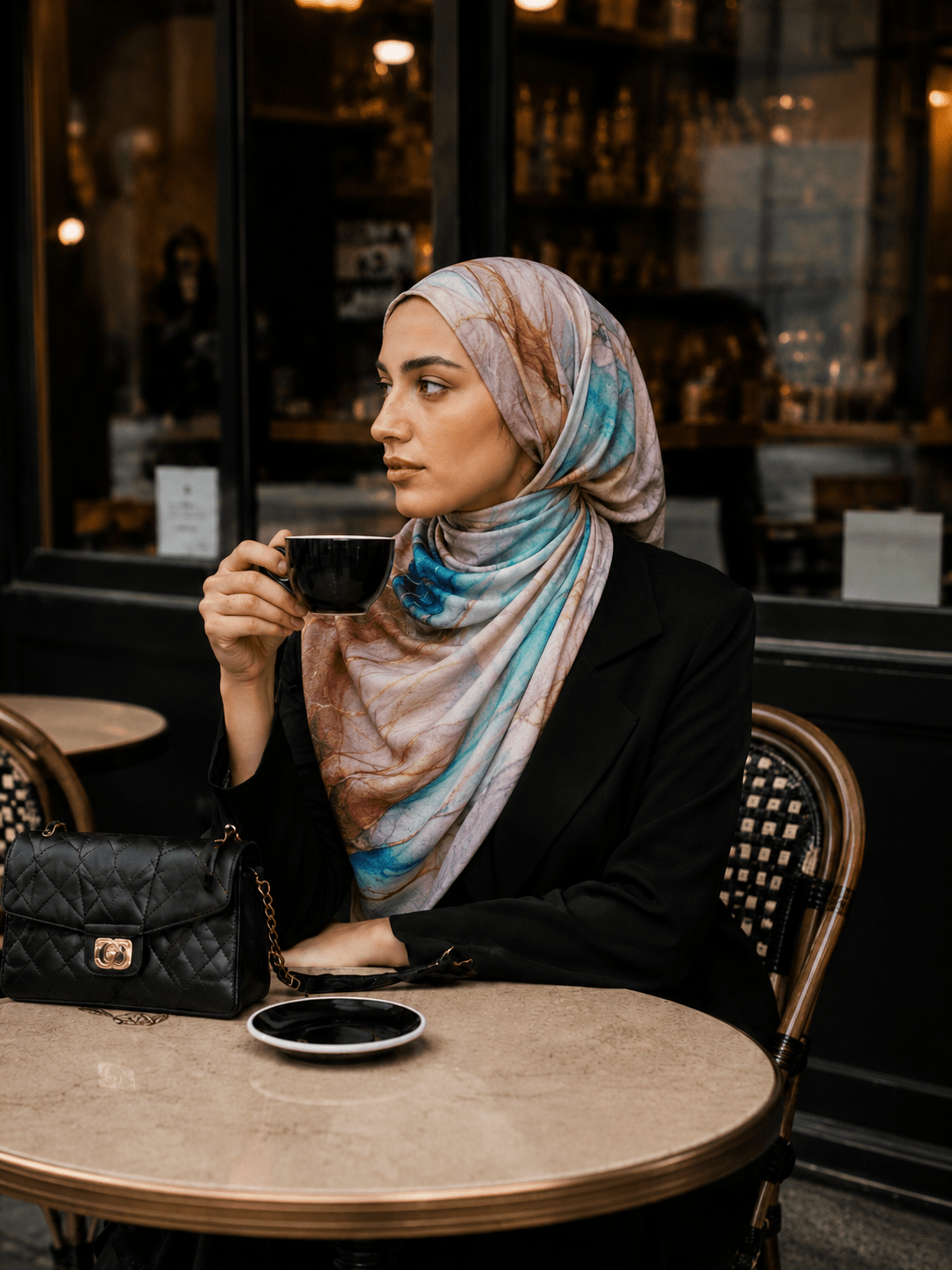 RY409 Bohemian Watercolor Marble Jersey Hijab – Mercerized Cotton Scarf - Raya
