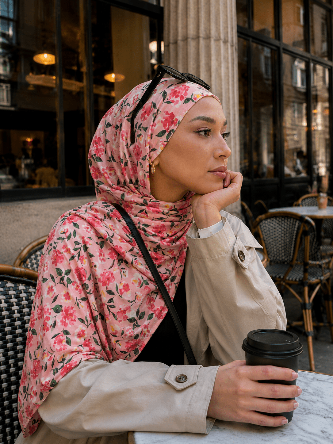 RY410 Pink Floral Mercerized Cotton Jersey Hijab – Soft Bohemian Scarf - Raya