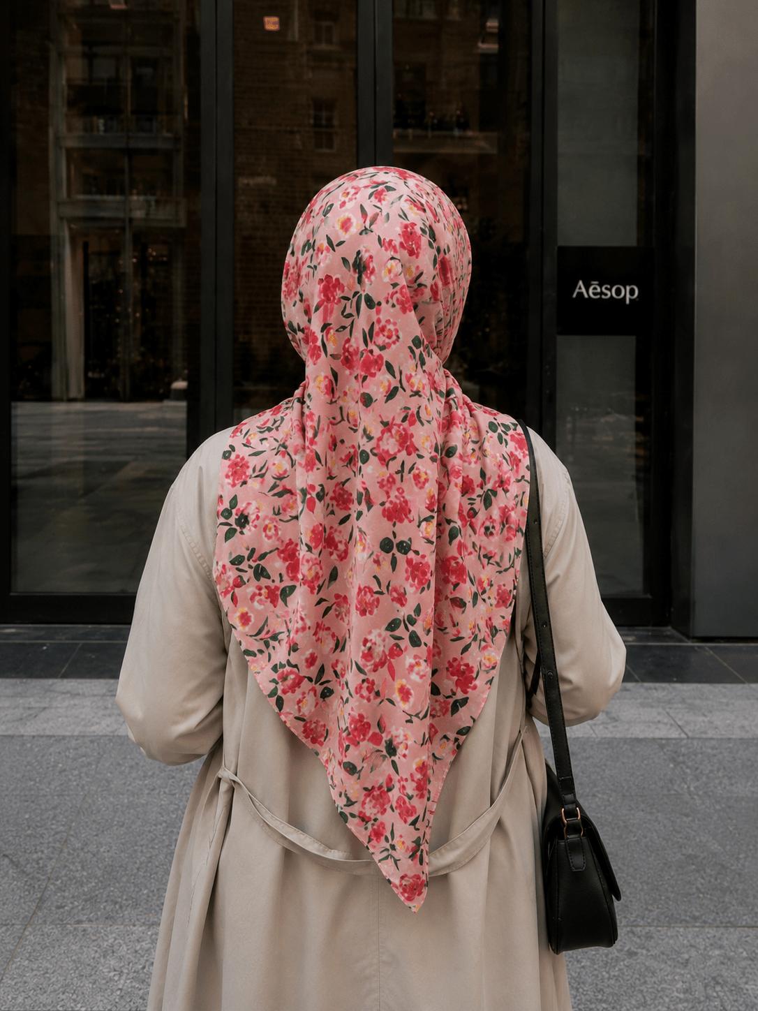 RY410 Pink Floral Mercerized Cotton Jersey Hijab – Soft Bohemian Scarf - Raya