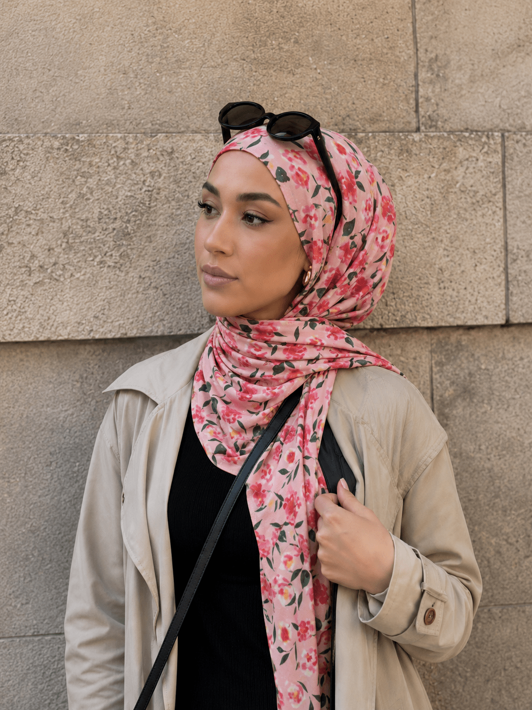 RY410 Pink Floral Mercerized Cotton Jersey Hijab – Soft Bohemian Scarf - Raya
