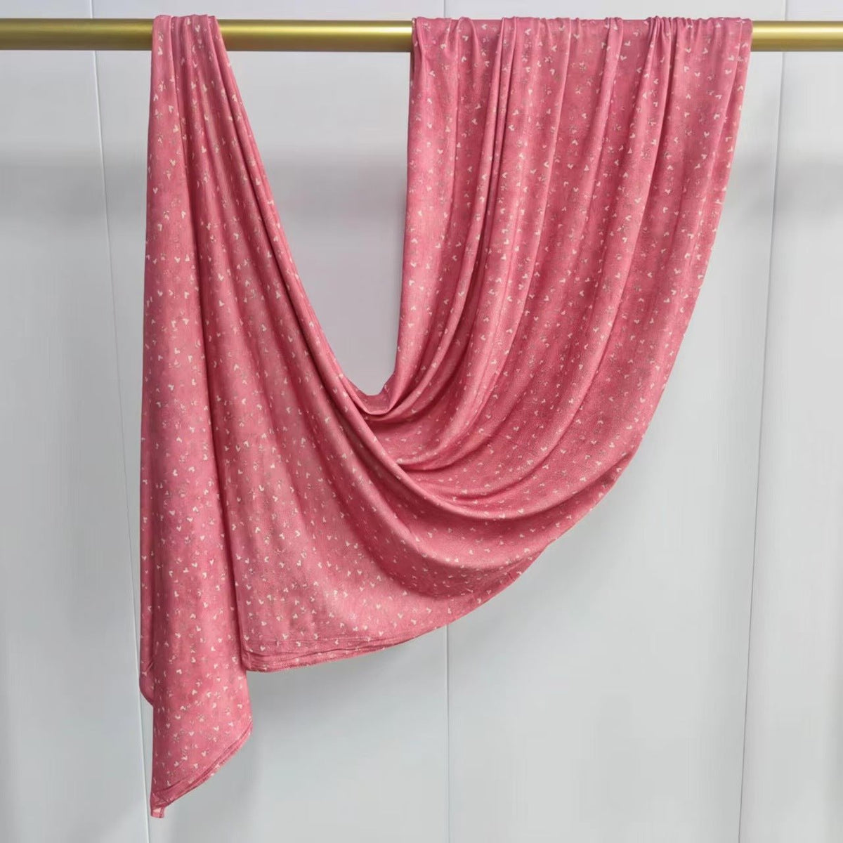 RY411 Coral Pink Heart Print Mercerized Cotton Jersey Hijab – Soft Stretch Scarf - Raya