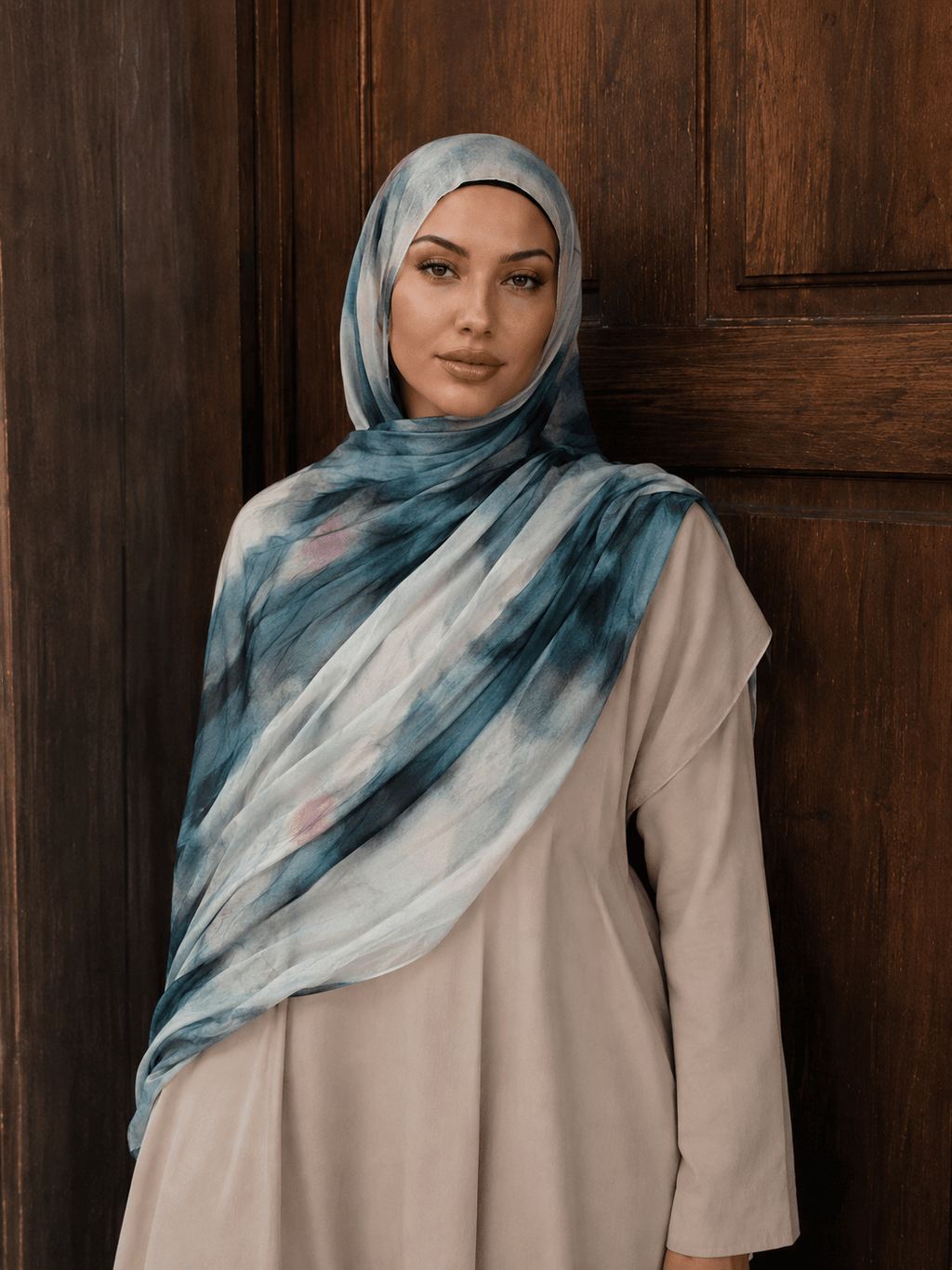 RY414 Deep Teal Marble Mercerized Cotton Jersey Hijab – Soft Stretch Scarf - Raya