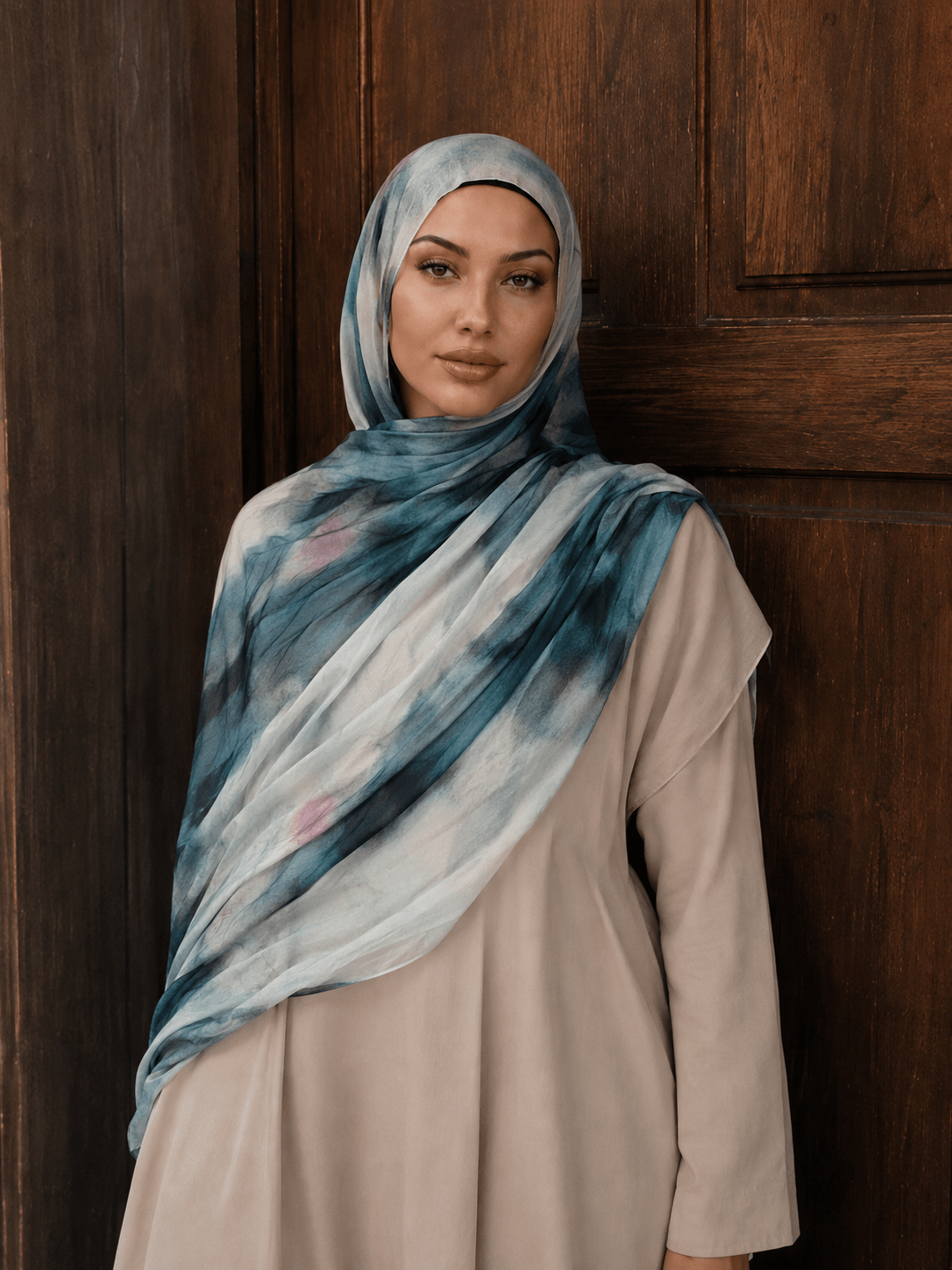 RY414 Deep Teal Marble Mercerized Cotton Jersey Hijab – Soft Stretch Scarf - Raya