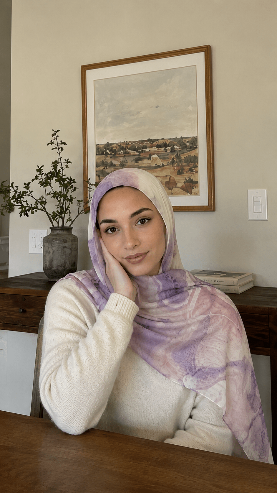 RY42 Lilac Watercolor Floral Hijab Shawl – Soft Purple Bloom Women's Head Scarf (80×180cm) - Raya