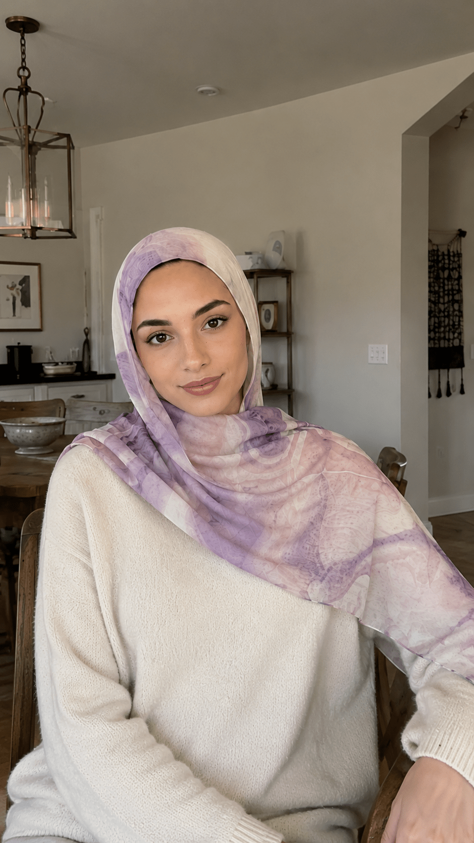 RY42 Lilac Watercolor Floral Hijab Shawl – Soft Purple Bloom Women's Head Scarf (80×180cm) - Raya